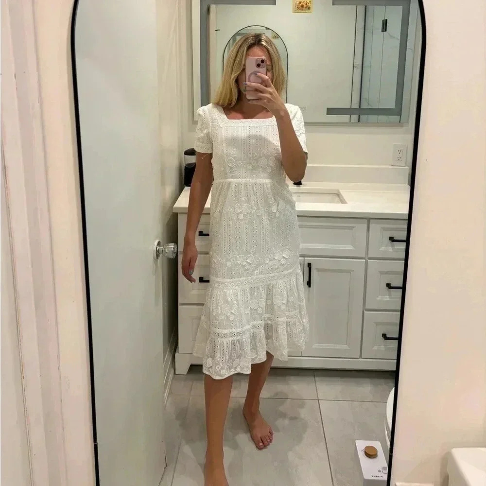 Revolve Adelyn Rae Embroidered Cotton Day Midi Dress - Picture 2 of 5